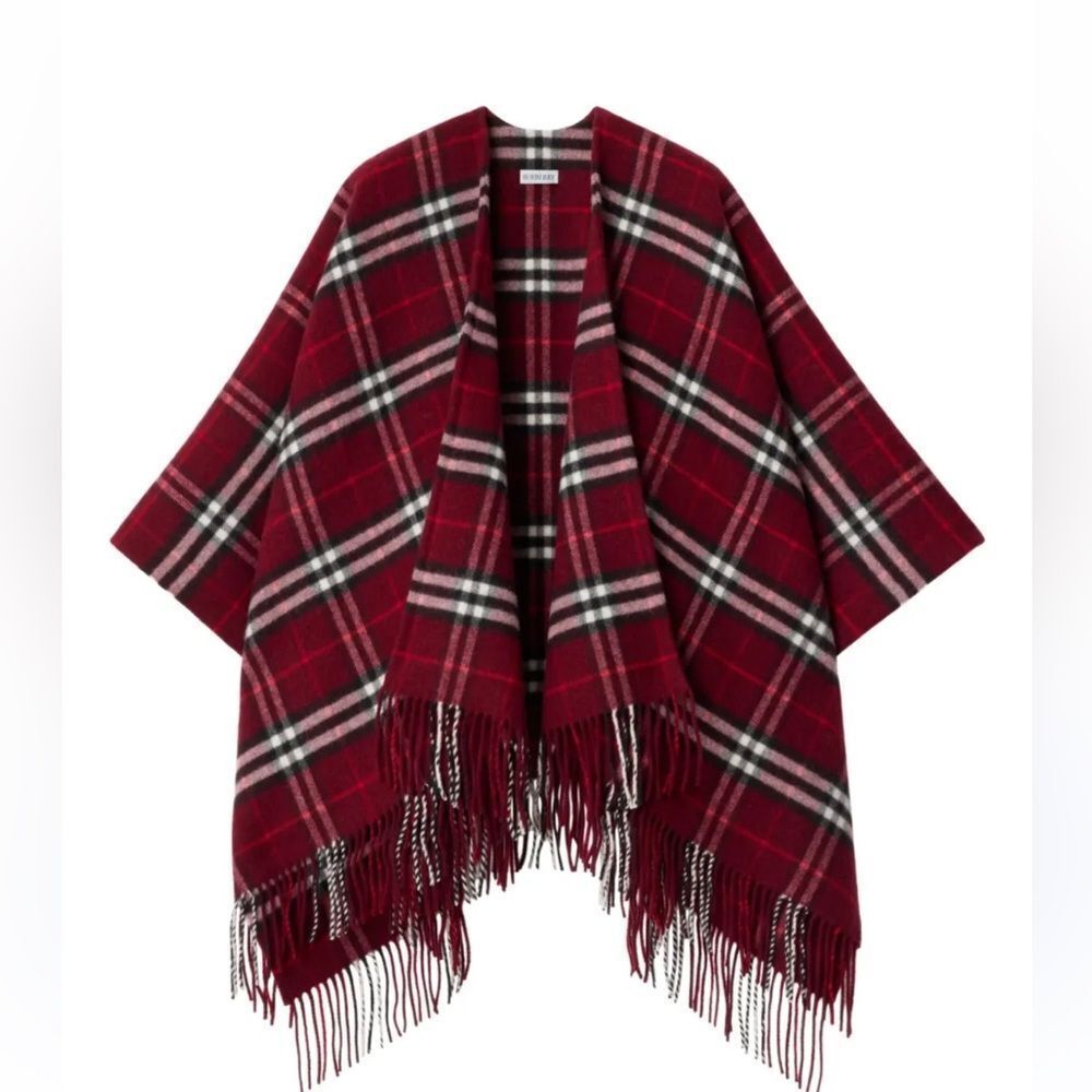 Burberry red Charlotte Check Wool-Cashmere Cape - Picture 4 of 12